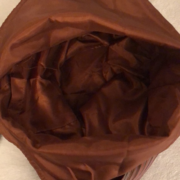 Missoni-like, orange brown and gray stripe, boho festival bag tie closure, lined - Picture 7 of 10